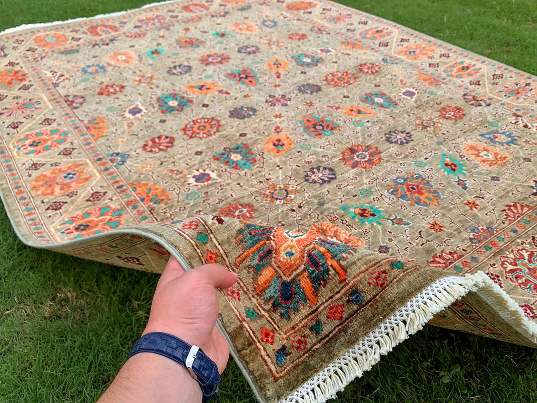 The Muted Palmette Archive - Muted Moss & Jewel Tone Sultani Wool Area Rug
