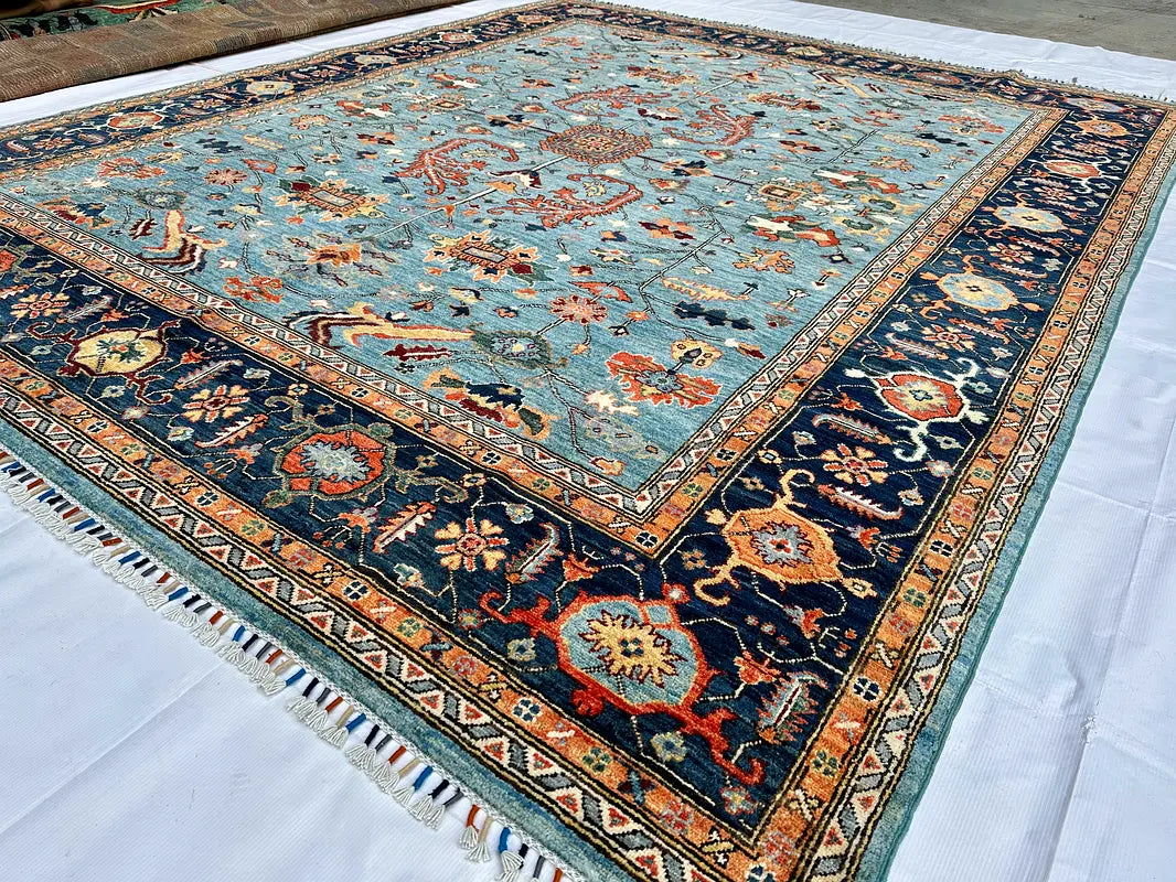 The Azure Heritage Medallion – Hand-Knotted Afghan Royal Sultani Wool Area Rug