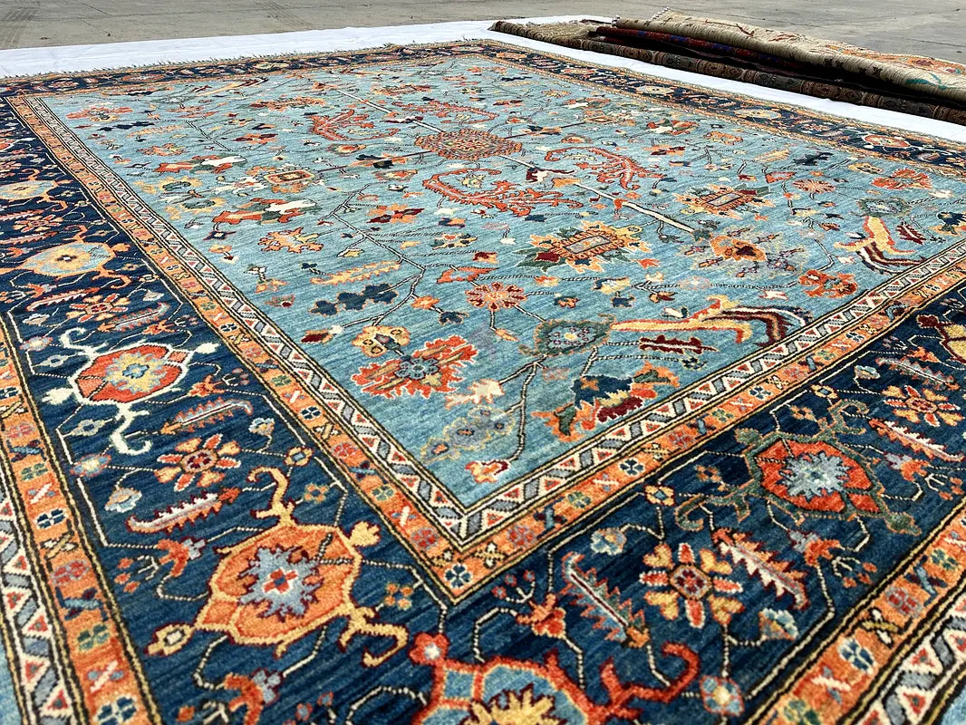 The Azure Heritage Medallion – Hand-Knotted Afghan Royal Sultani Wool Area Rug