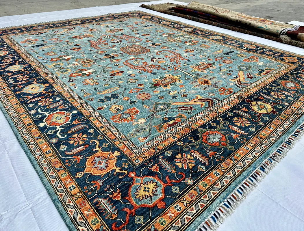 The Azure Heritage Medallion – Hand-Knotted Afghan Royal Sultani Wool Area Rug