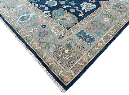 Dark Blue Color Traditional Oushak Wool Area Rug