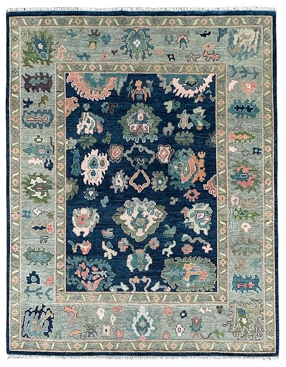 Dark Blue Color Traditional Oushak Wool Area Rug