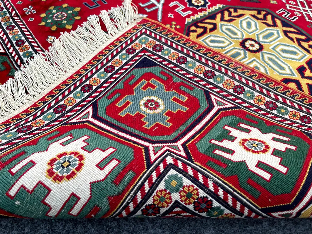 The Crimson Avian Heritage Rug - Tribal Geometric Medallion Hand-Knotted Afghan Kazak Wool Area Rug