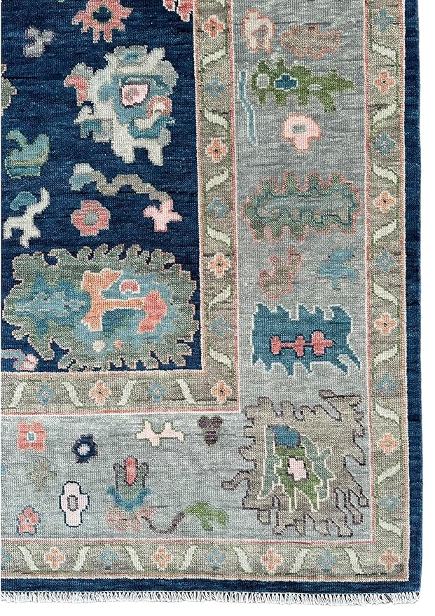 Dark Blue Color Traditional Oushak Wool Area Rug