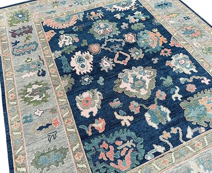 Dark Blue Color Traditional Oushak Wool Area Rug