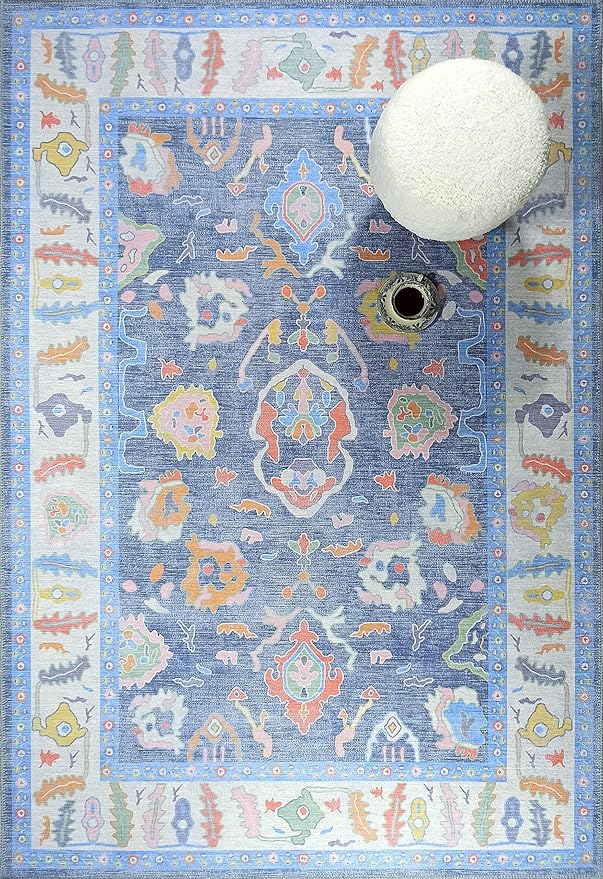 Modern Oushak Rug, Vintage Turkish Navy Blue Oriental Wool Area Rug