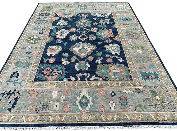 Dark Blue Color Traditional Oushak Wool Area Rug