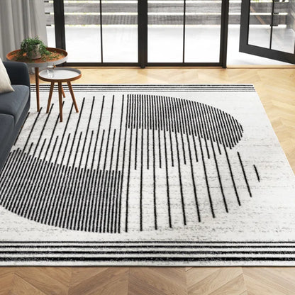 White Circle Line Area Rug CD12