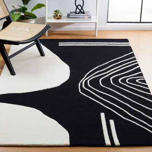 Black and White Contemporary Hand Tufted Rug
