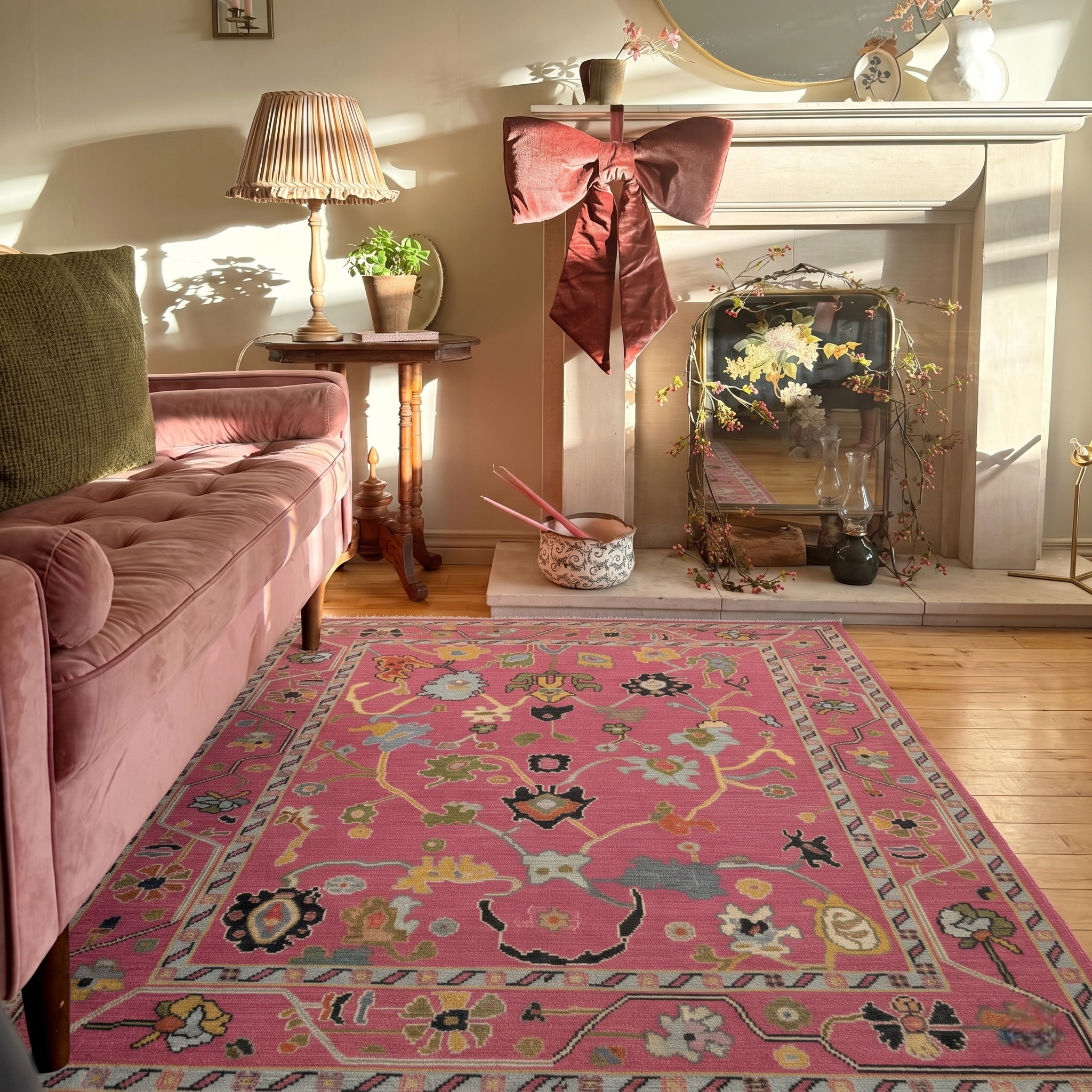 ROSEWOOD FIELD Pink Oushak Style Hand Knotted Rug