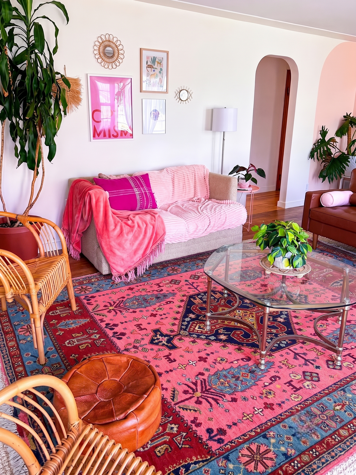 Light Pink Color Vintage Oushak Wool Area Rug