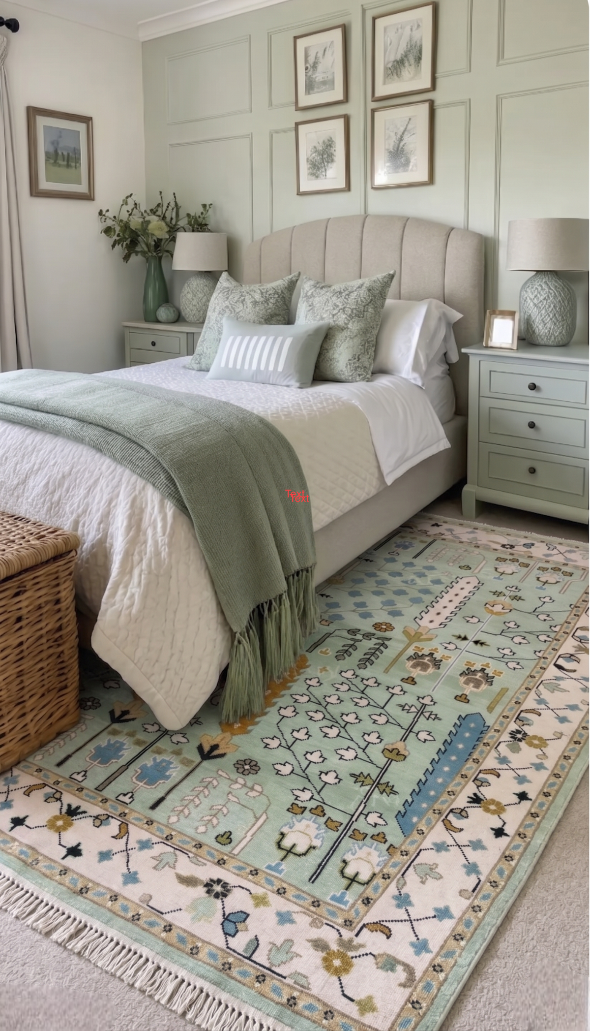 LUNARA Hand Knotted Wool Oushak Rug - Tree of Life, Green & Ivory