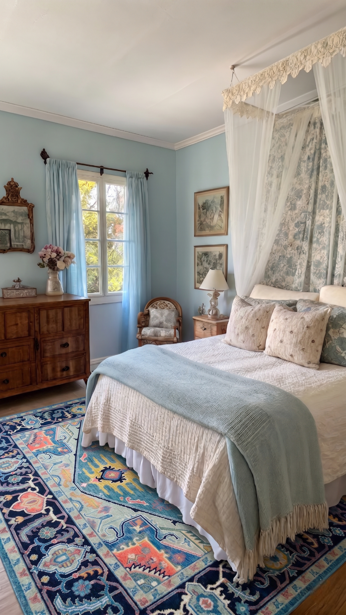 MARIELLE Hand-Knotted Blue Oushak Rug
