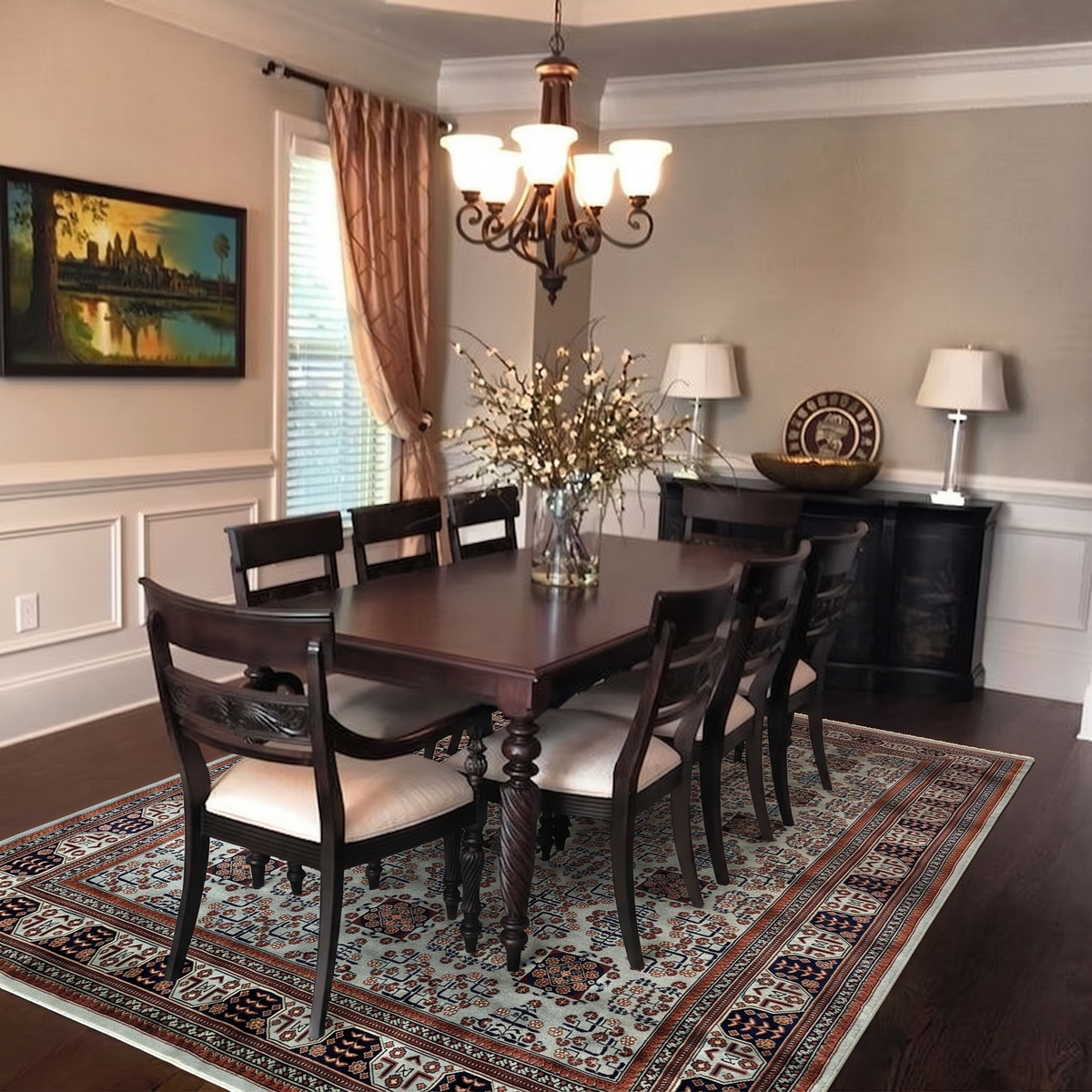 The Alabaster Gul Geometric Tribal Area Rug - Ivory & Mahogany Hand-Knotted Afghan Bokhara Wool Rug