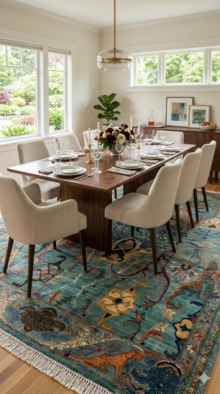 The Midnight Peacock Palmette Rug - Transitional Hand-Knotted Afghani Rug