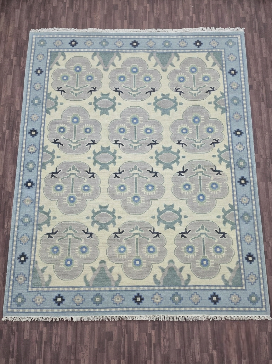 DESERT WILLOW Hand Knotted Oushak Rug - Steel Gray & Beige Handmade Turkish Rug