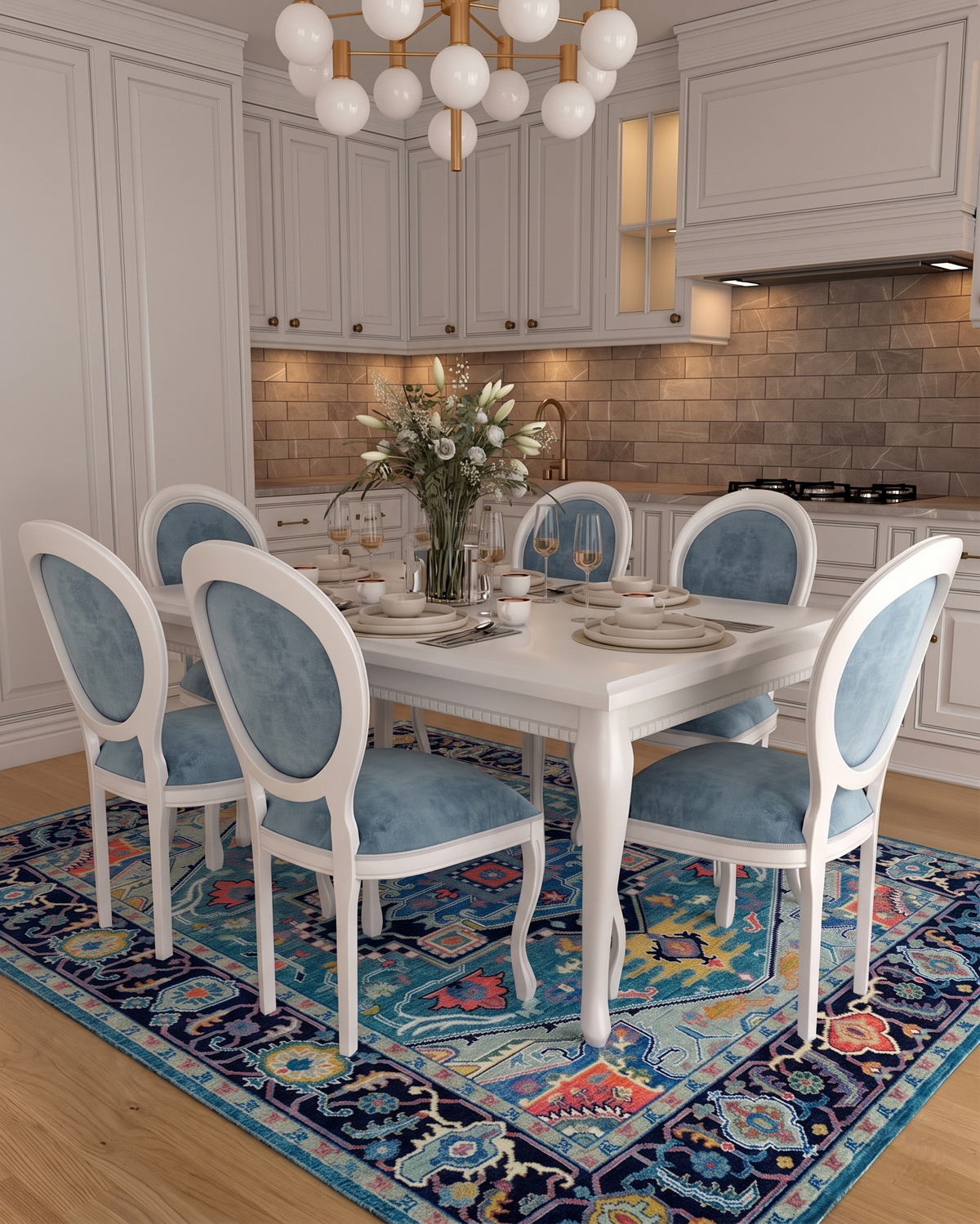 MARIELLE Hand-Knotted Blue Oushak Rug