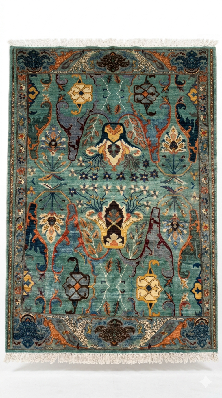 The Midnight Peacock Palmette Rug - Transitional Hand-Knotted Afghani Rug