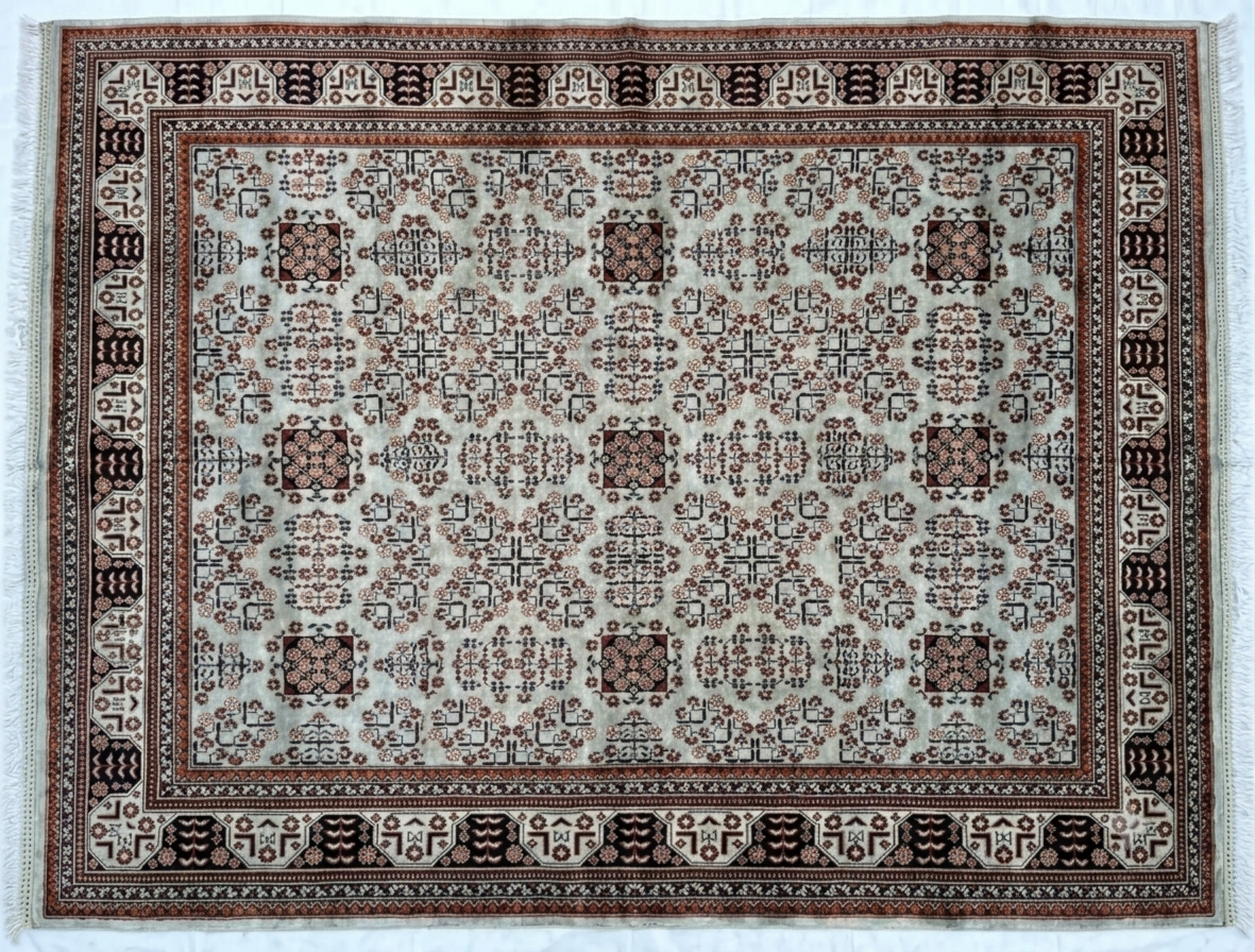 The Alabaster Gul Geometric Tribal Area Rug - Ivory & Mahogany Hand-Knotted Afghan Bokhara Wool Rug