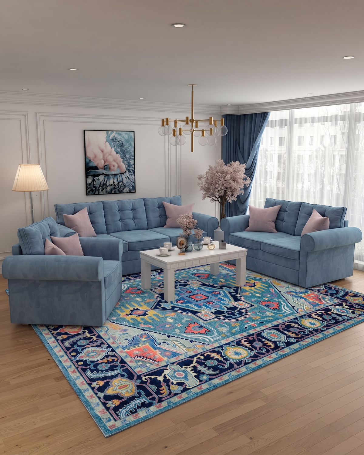 MARIELLE Hand-Knotted Blue Oushak Rug