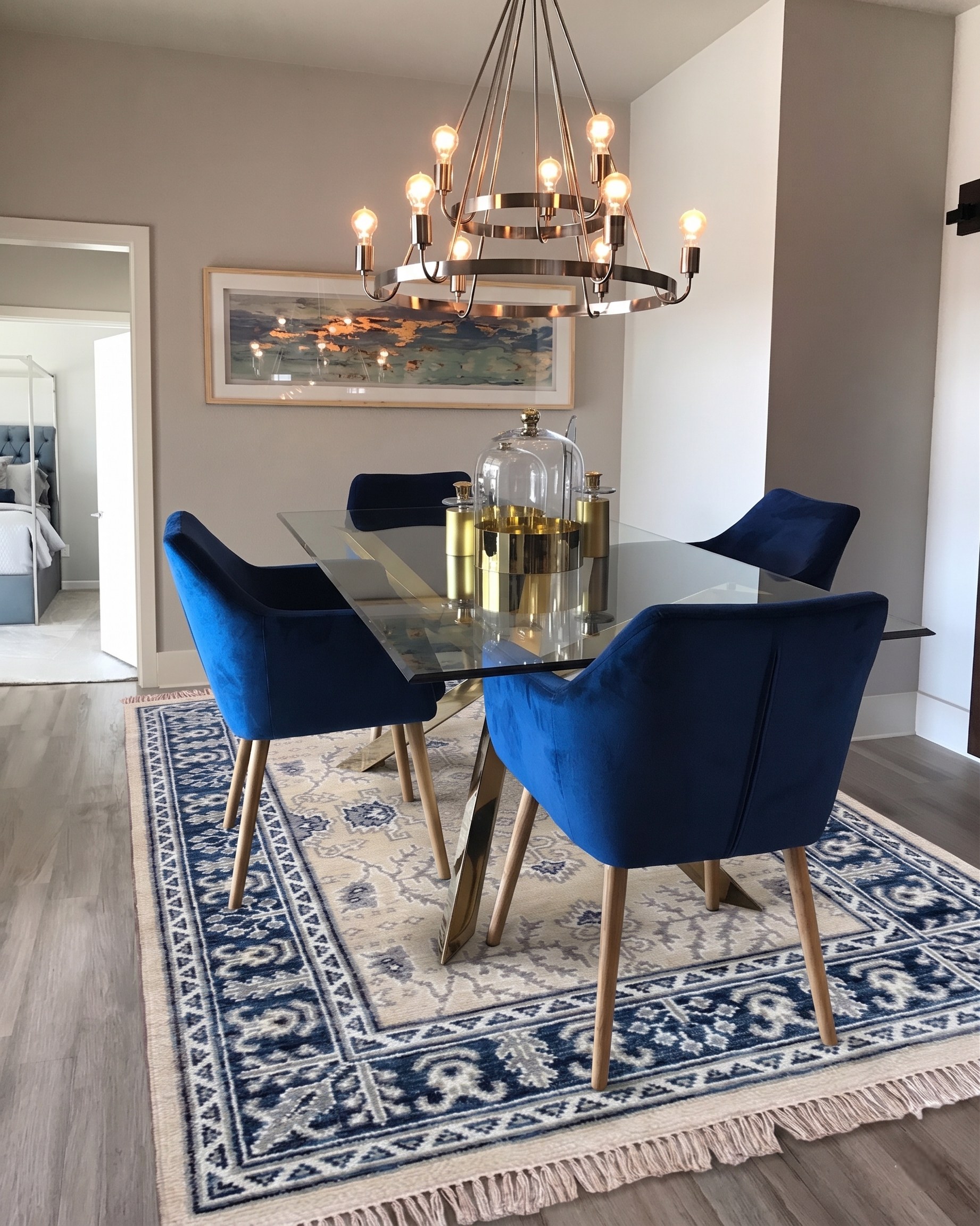 CALIENNE Oriental Rug – Beige & Navy Blue Turkish Oushak Carpet