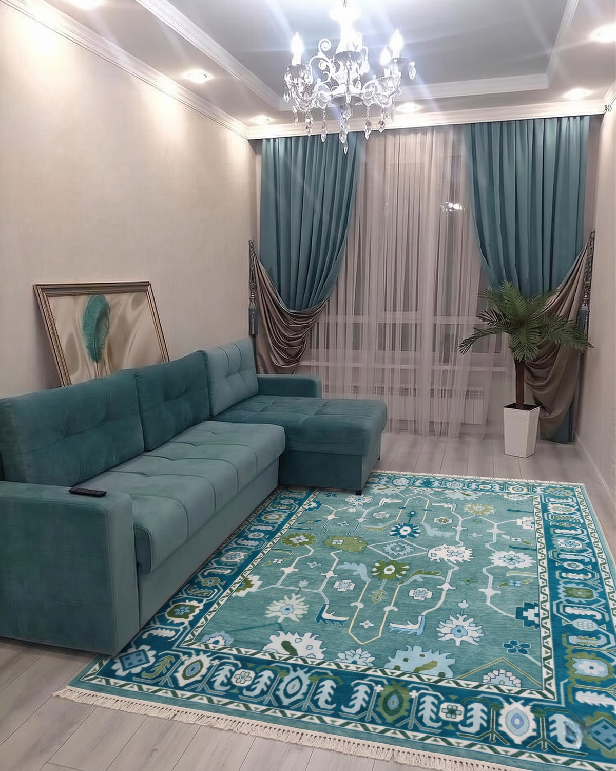 HAWTHORNE VALE Turquoise Oushak Wool Rug