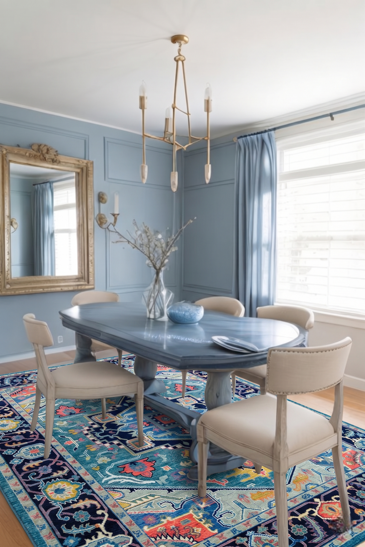MARIELLE Hand-Knotted Blue Oushak Rug