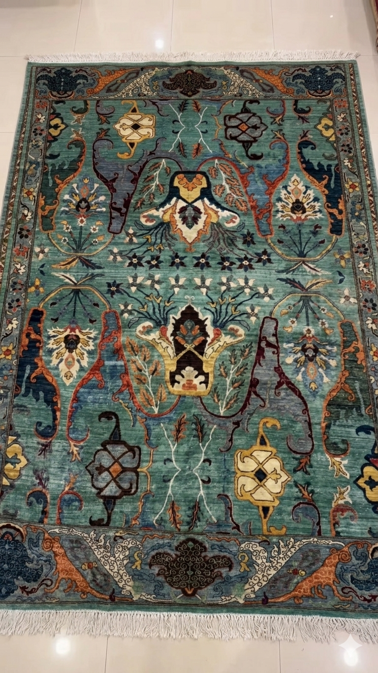 The Midnight Peacock Palmette Rug - Transitional Hand-Knotted Afghani Rug