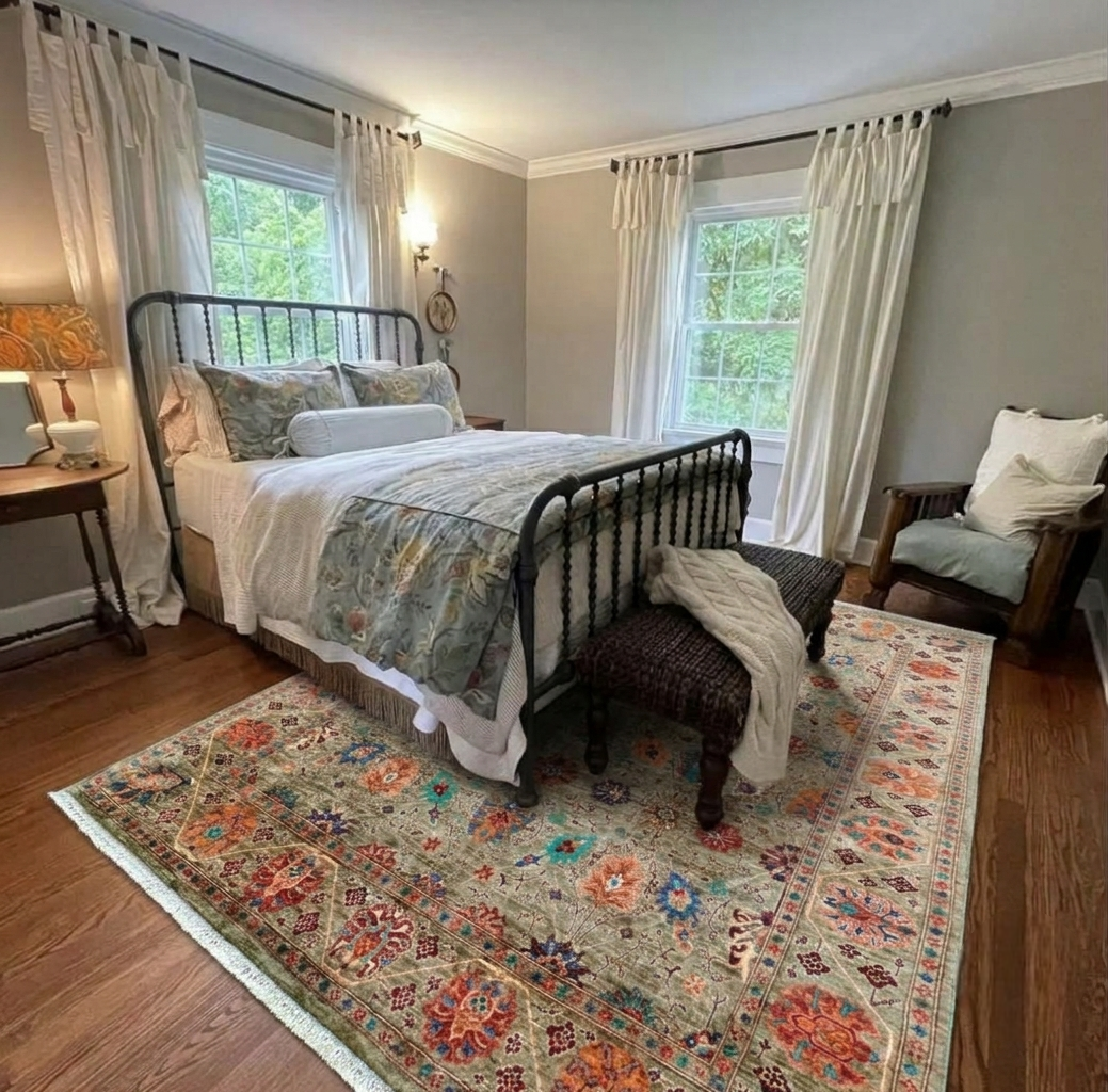 The Muted Palmette Archive - Muted Moss & Jewel Tone Sultani Wool Area Rug