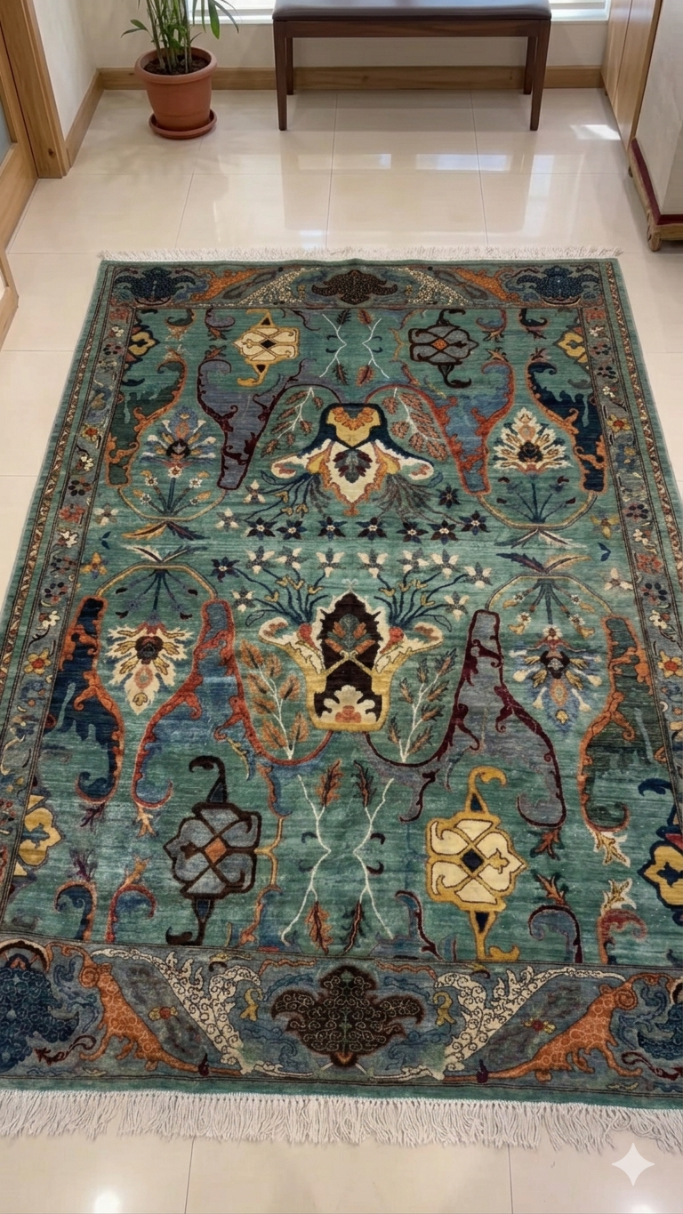 The Midnight Peacock Palmette Rug - Transitional Hand-Knotted Afghani Rug