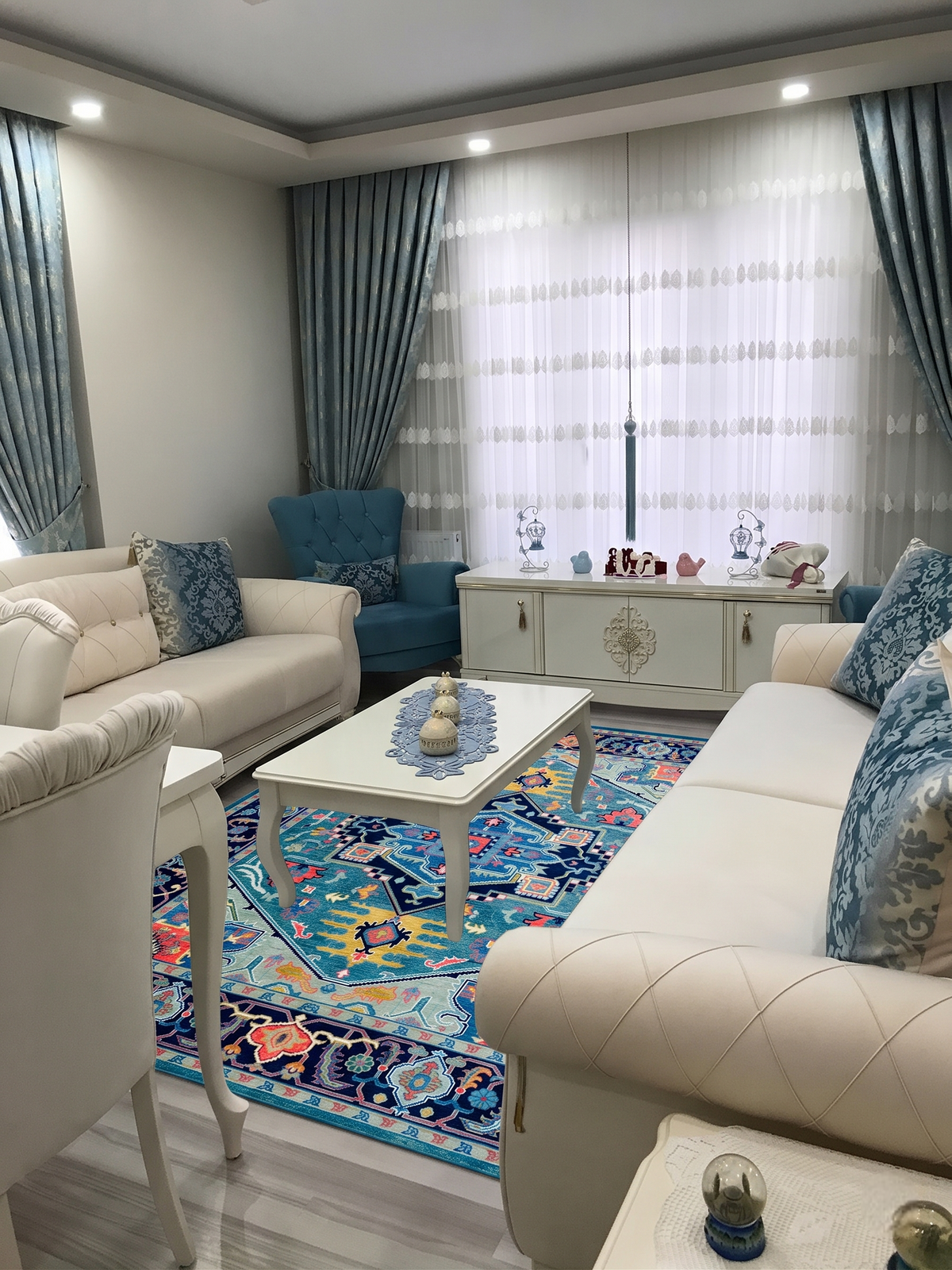 MARIELLE Hand-Knotted Blue Oushak Rug
