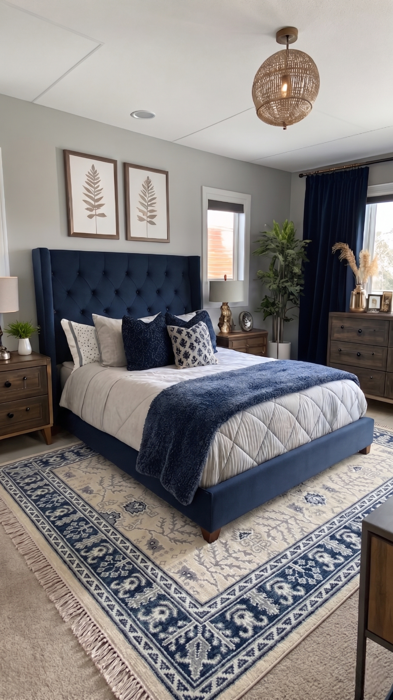 CALIENNE Oriental Rug – Beige & Navy Blue Turkish Oushak Carpet