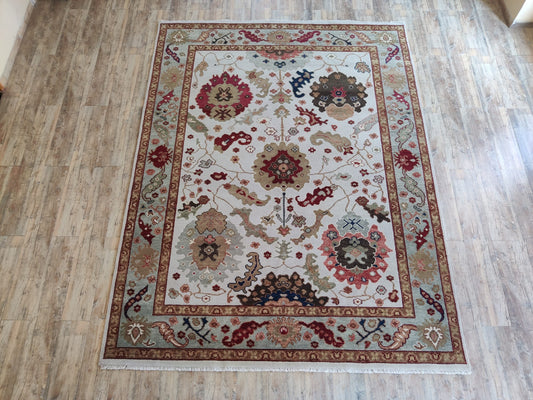 Geometric Oushak Wool Knotted Carpet Wool Area Rug