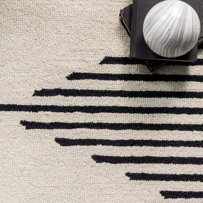 Black and White Lines Modern Hand Tufted Rug
