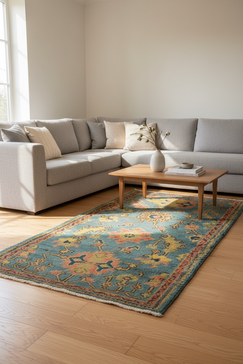 CALDERON Vintage Oushak Wool Area Rug - Hand Knotted Turkish Design