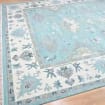 Aqua Oushak Rug Handmade Turquoise Blue Cream Border Area Rug - Hand Knotted Wool Rug, For Living Room Office Bedroom