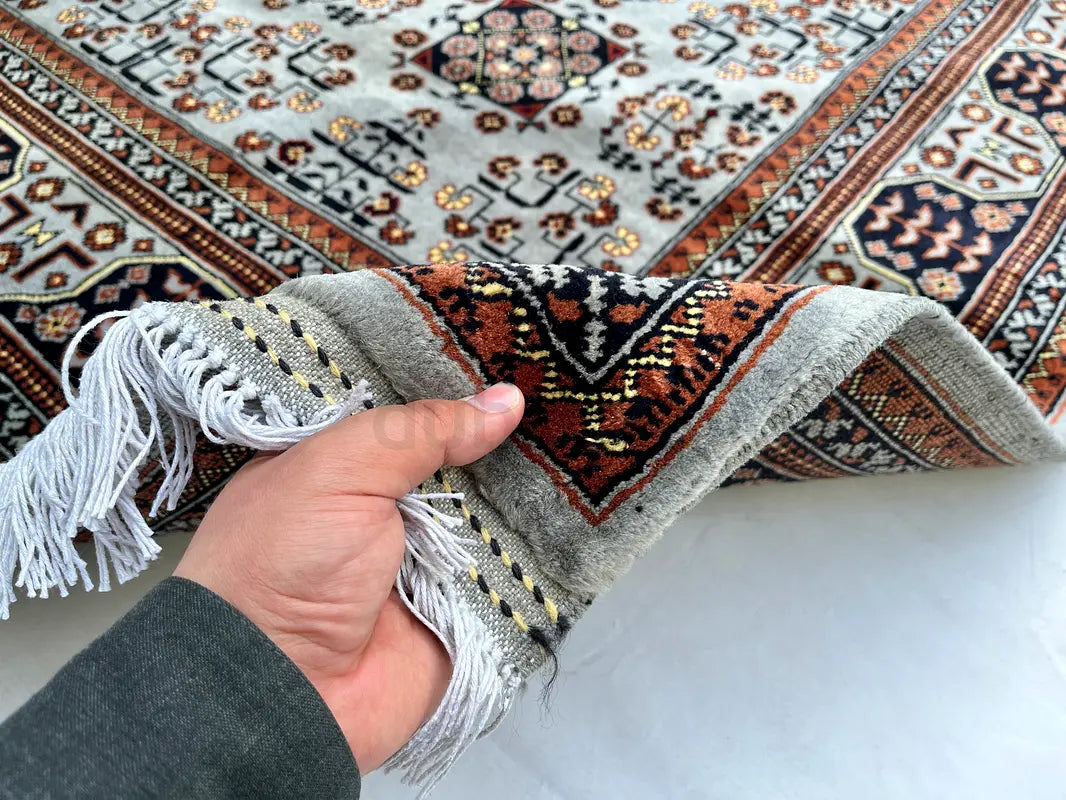 The Alabaster Gul Geometric Tribal Area Rug - Ivory & Mahogany Hand-Knotted Afghan Bokhara Wool Rug