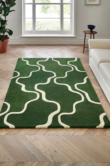 Green & White Hand Tufted Carpet (MD003)