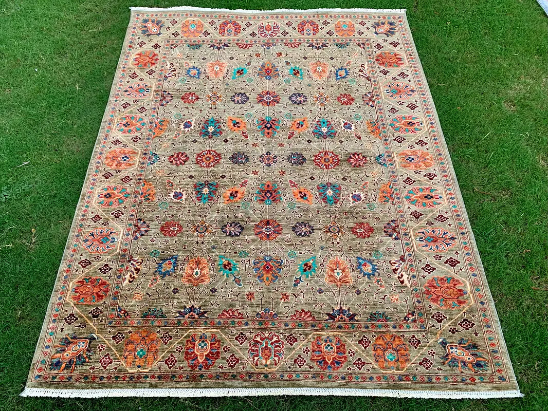 The Muted Palmette Archive - Muted Moss & Jewel Tone Sultani Wool Area Rug
