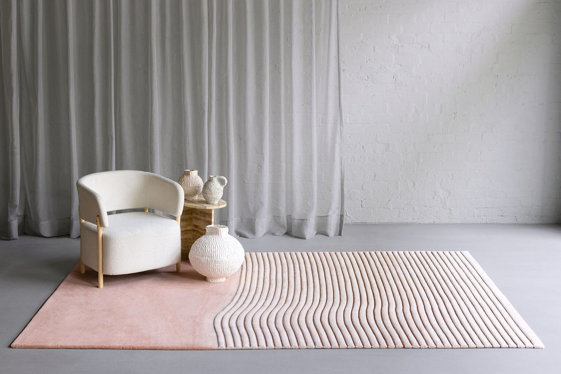 Peach And Cream Color Contour Design Area Rug - Bisha Rugs