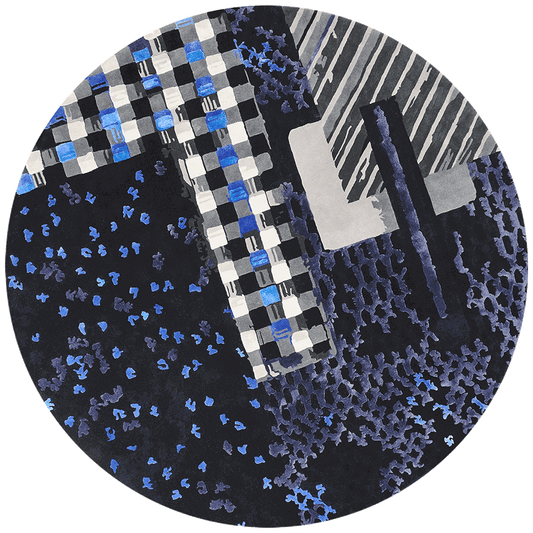 Materiality 1 Blue Color Premium Design Hand-Tufted Round Rug-bisha-rugs