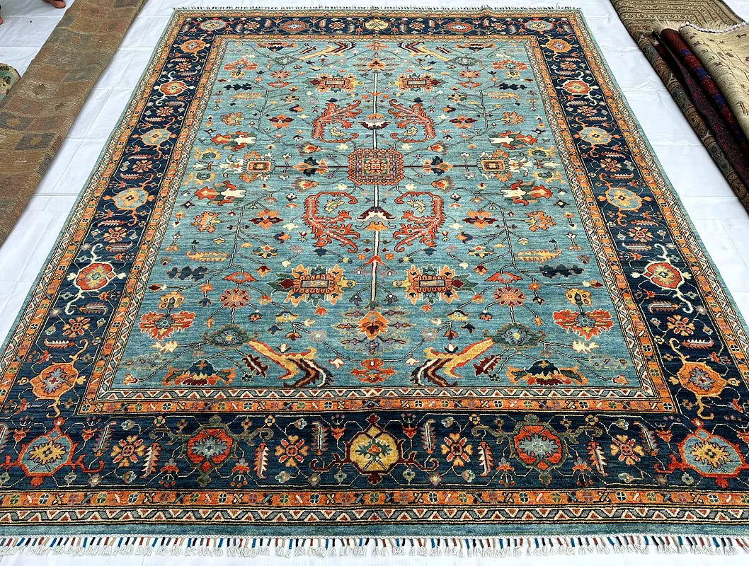 The Azure Heritage Medallion – Hand-Knotted Afghan Royal Sultani Wool Area Rug
