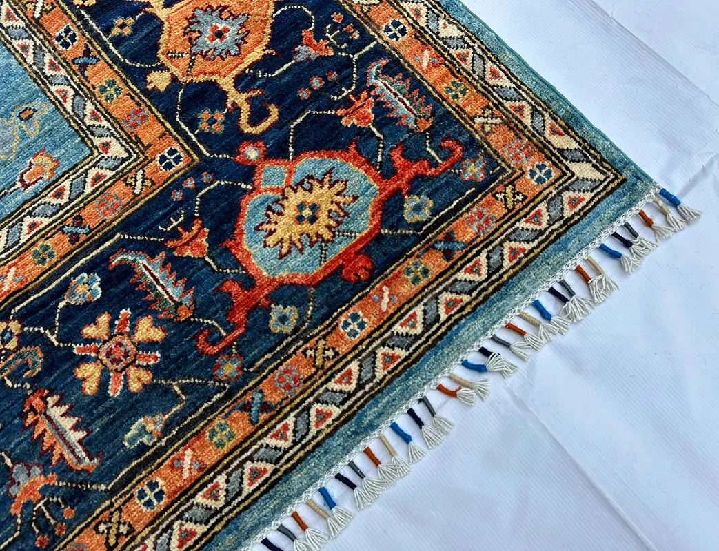 The Azure Heritage Medallion – Hand-Knotted Afghan Royal Sultani Wool Area Rug