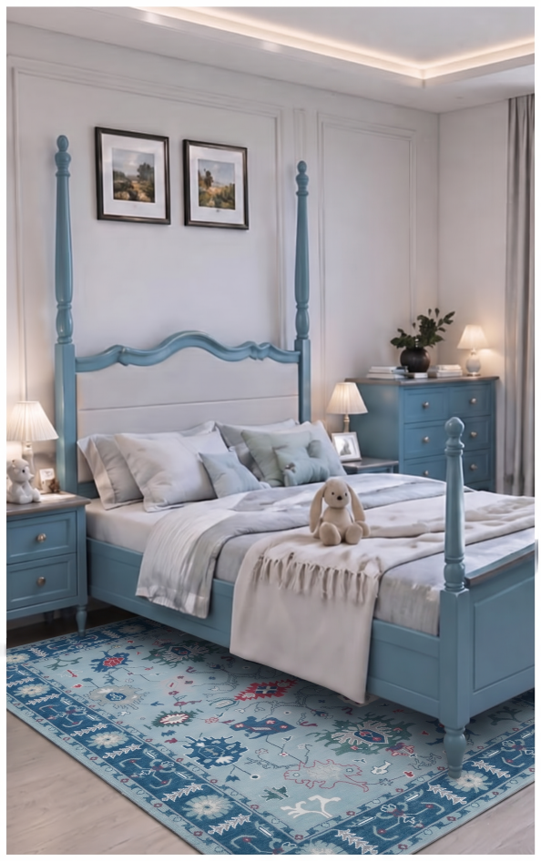 VALMERE Turkish Oushak Rug - Light Blue Farmhouse color
