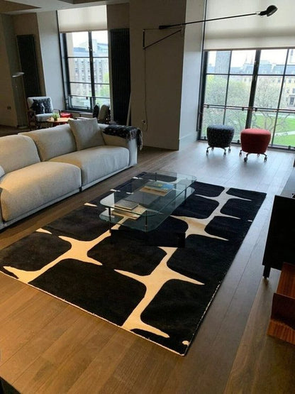 Black & Ivory Modern Design Rug For Living Room - Made in High Quality Wool