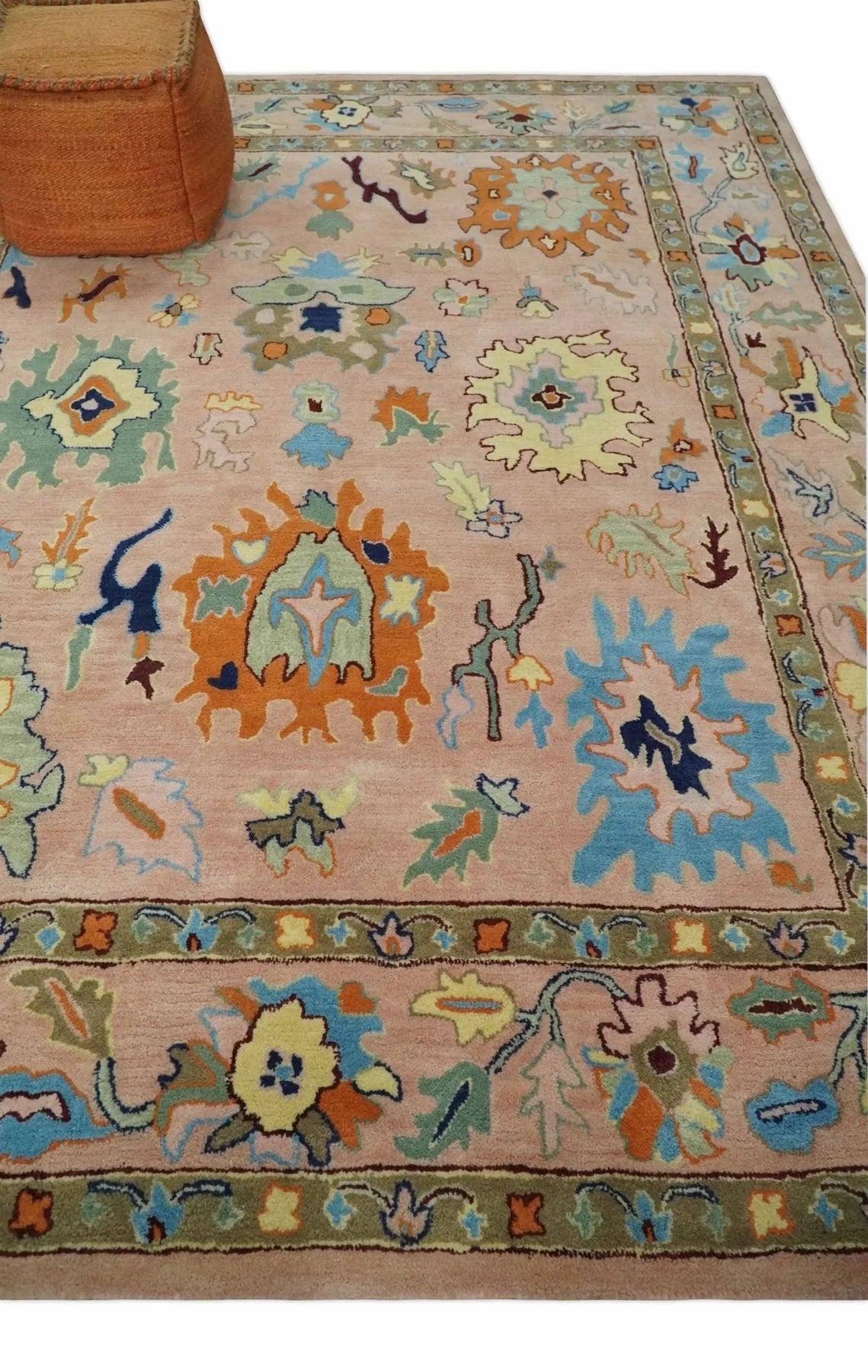 Pink Peach and Gold Modern Colorful Oushak  Wool Area Rug