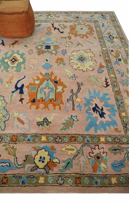 Pink Peach and Gold Modern Colorful Oushak  Wool Area Rug
