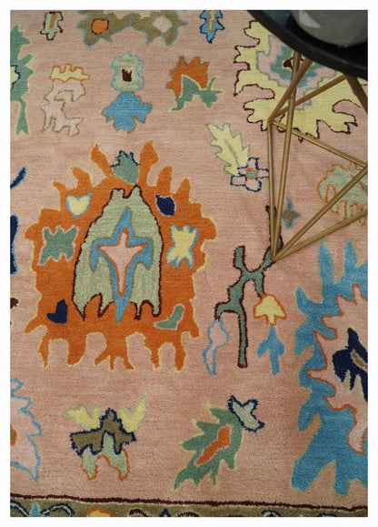 Pink Peach and Gold Modern Colorful Oushak  Wool Area Rug