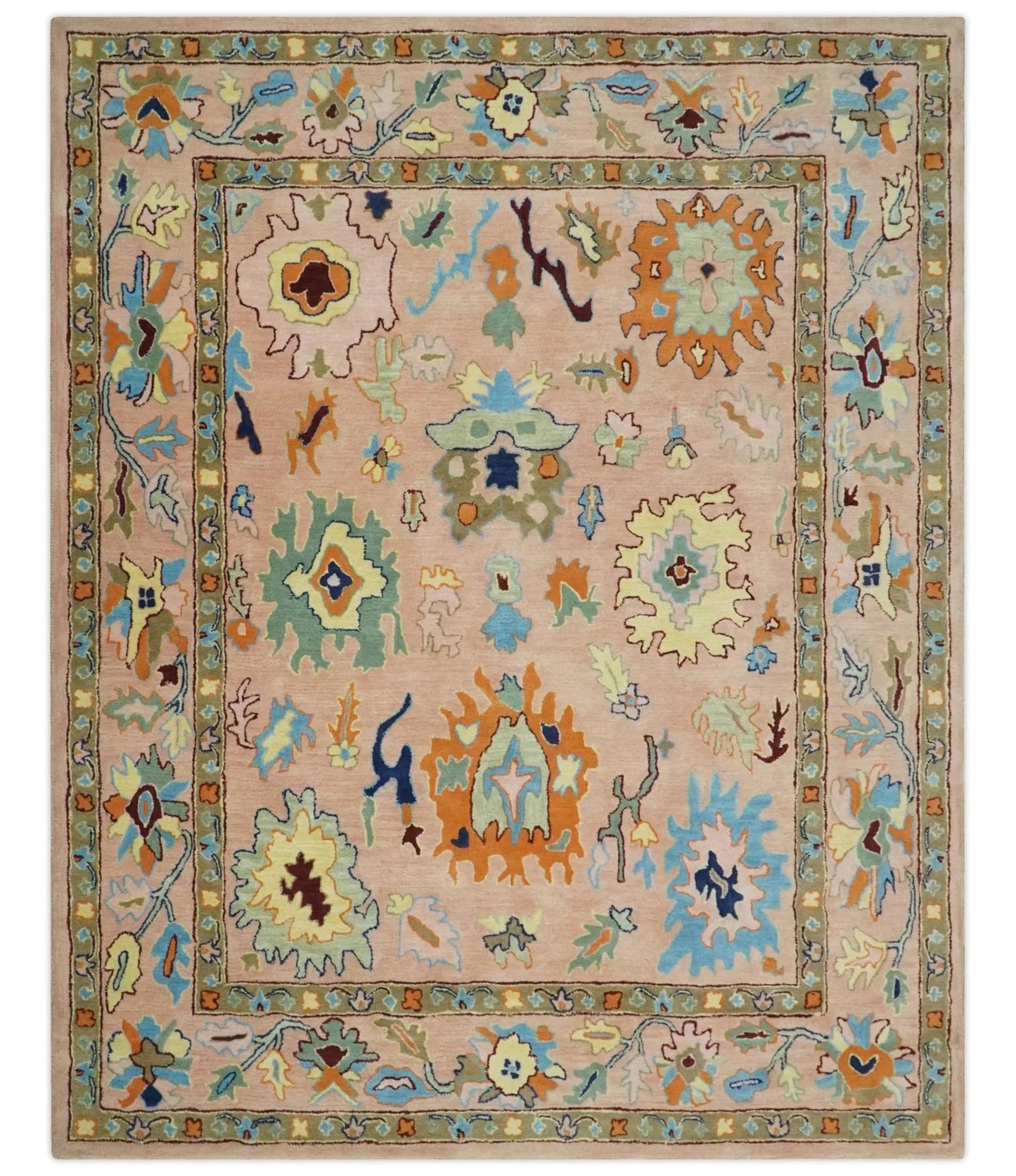 Pink Peach and Gold Modern Colorful Oushak  Wool Area Rug