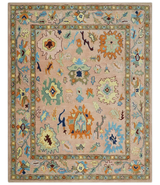Pink Peach and Gold Modern Colorful Oushak  Wool Area Rug